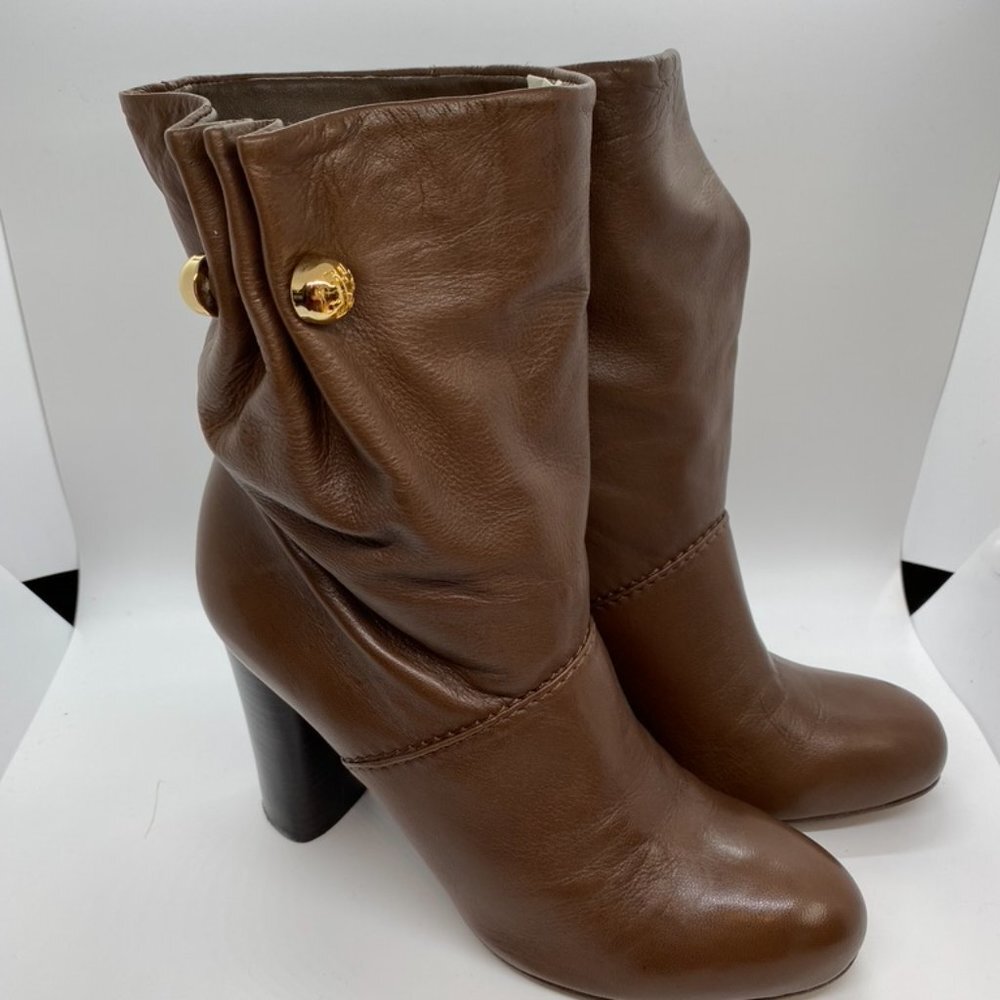 Tory Burch Cognac Leather stacked heel boot 8.5